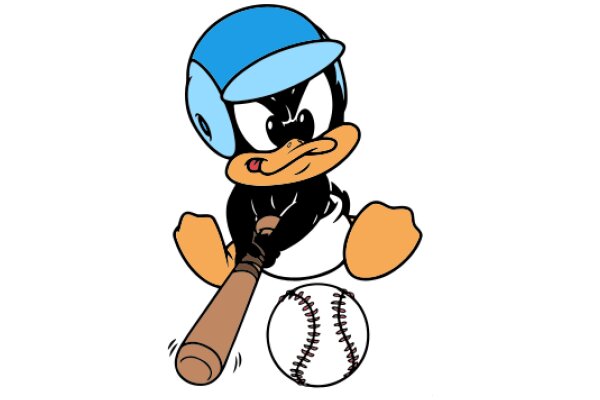 A Playful Scene of a Cartoon Duck with a Baseball Bat and Ball