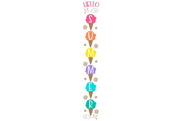 Colorful Ice Cream Cone Banner with the Word 'Hello' and Alphabet Letters