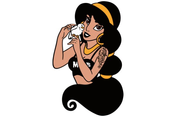 An Animated Portrayal of a Female Character with a Bird, Set against a White Background