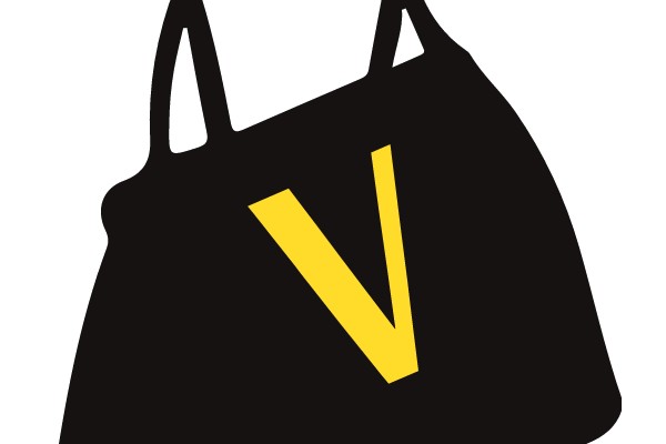 Black Handbag with Yellow 'V' Emblem