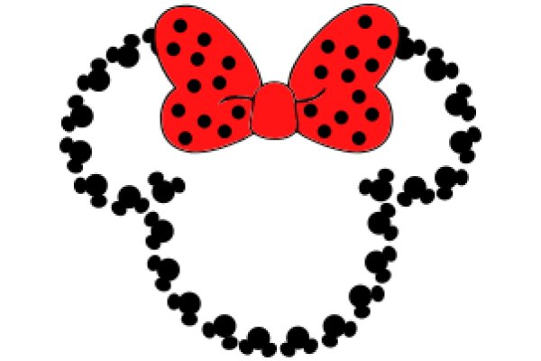 Whimsical Red Ladybug with Black Dots and a Heart-Shaped Bow, Surrounded by a Black Border on a White Background