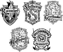 A Collection of Four Stylized Hogwarts House Crests