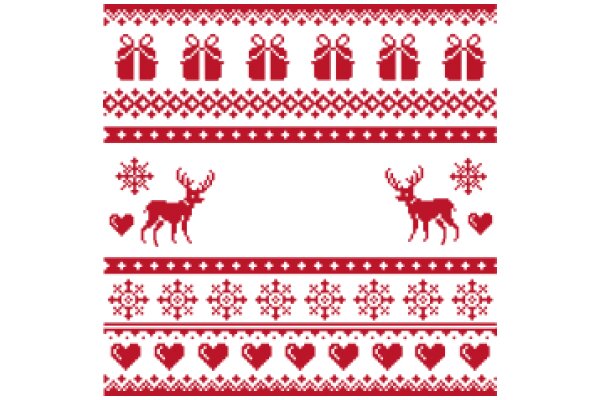 Seasonal Holiday Border with Red Gifts and Reindeer