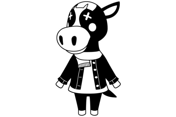 A Playful Illustration of a Cow-like Character with a Jacket and Smile