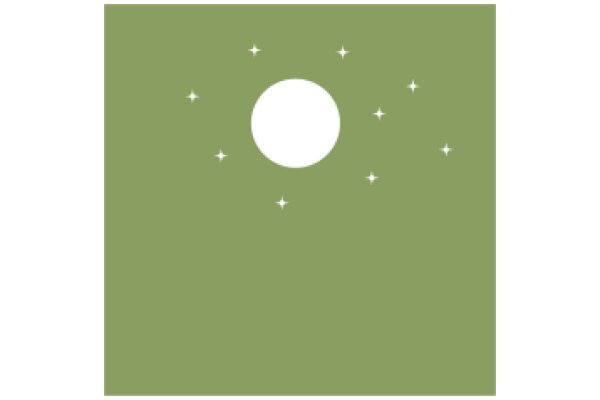 A Simplistic Digital Artwork: A Green Background with a White Circle and Stars