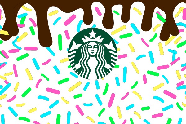 Starbucks Logo Over a Chocolate and Sprinkle Dessert