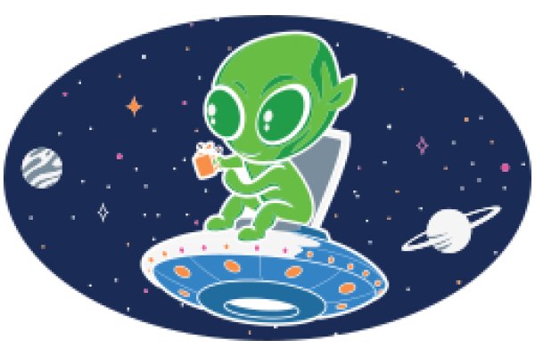 An Alien's Intergalactic Adventure: A Whimsical Illustration of an Extraterrestrial Character Enjoying a Drink in Space