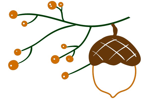 Autumnal Branch with Berries and Acorn