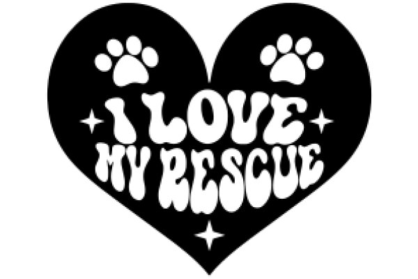 A Graphic of a Heart with the Words 'I Love My Rescue' and Paw Prints