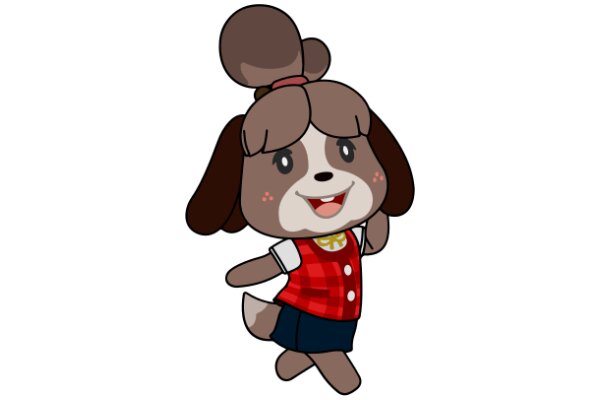 A Cute Cartoon Dog in a Red Shirt and Blue Shorts, Smiling and Posing for the Camera
