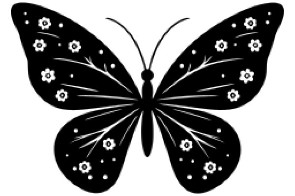 Stylized Black Butterfly with White Flowers