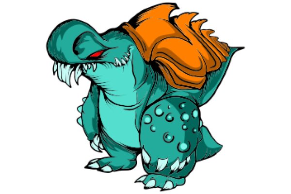 Vibrant Illustration of a Friendly, Orange-Shelled Creature with a Blue Body and Teeth, Standing on a White Background.