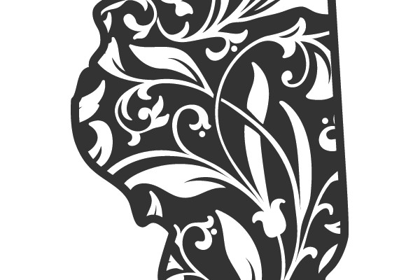 Illinois State Outline with Art Nouveau Floral Patterns