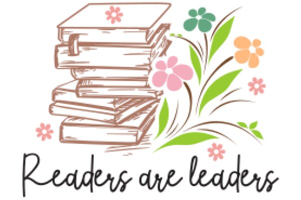 A Stack of Books with a Flowery Border and the Text 'Readers Are Leaders'