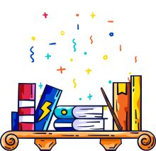 Vibrant Illustration of a Bookshelf with a Playful Twist