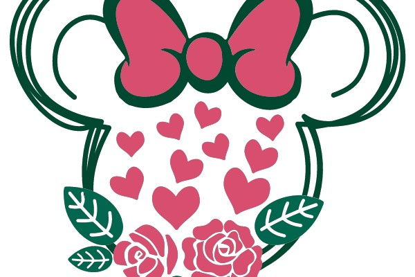 Disney's Mickey Mouse with Heart Motif and Floral Elements