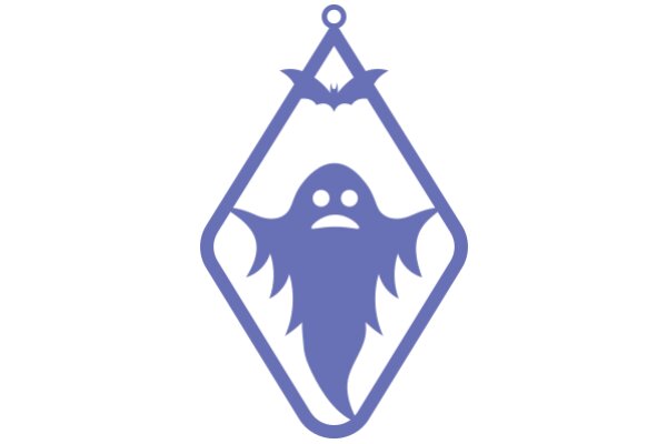 A Purple Emblem with a Ghostly Figure and a Bat