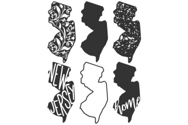 A Collection of State Silhouettes and the Word 'New Jersey' in a Stylish Font