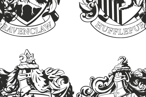 Houses of Hogwarts: Ravenclaw, Hufflepuff, Gryffindor, Slytherin