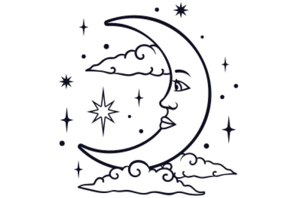 Moonlit Sky with Starry Clouds and a Crescent Moon