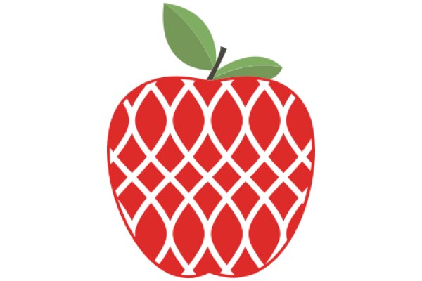 Vibrant Red Apple with a Green Leaf, Illustrated in a Stylized Pattern