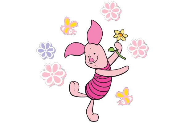 Winnie the Pooh Dancing with a Flower