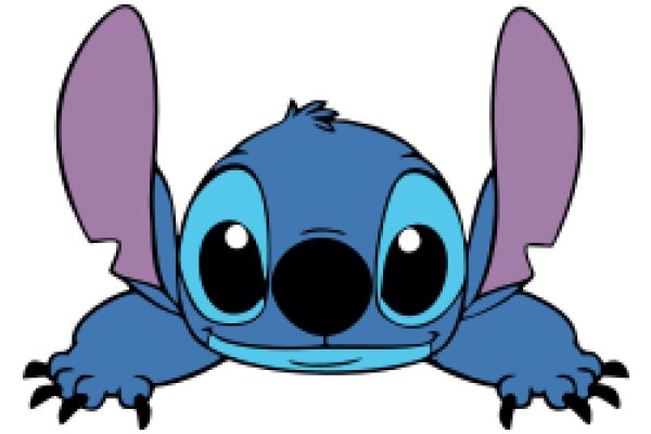 Stylish Cartoon Character: A Blue and Purple Animation of a Smiling Cartoon Character with Large Eyes and Ears, Sitting on a White Background.