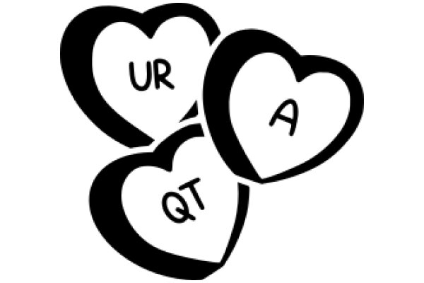 Three Hearts with the Words 'UR', 'A', and 'QT' Inside Them, Forming a Triangle