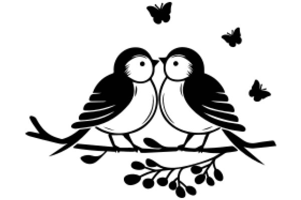 A Tender Moment: Two Birds Embrace in a Whimsical Illustration