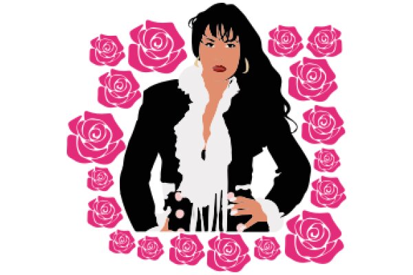 Stylish Woman Surrounded by Pink Roses