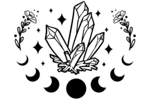 Crystal Harmony: ACrystal with Surrounding Symbols and Stars