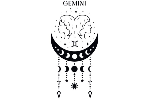 Zodiac Tattoo Design: Gemini with Moon and Star Motif