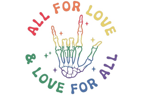 Colorful Graphic with the Message 'All for Love' and a Bone Hand Sign