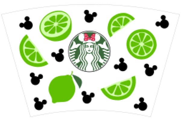 A Whimsical Starbucks-Inspired Design: A Collection of Fruits, Mickey Mouse, and a Starbucks Logo