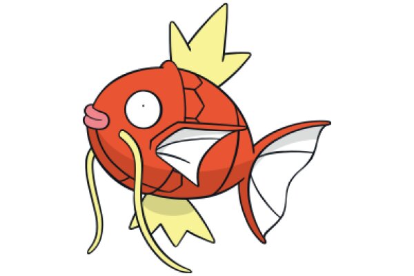 Pixelated Artwork: A Stylized Red Fish with a Yellow Crown