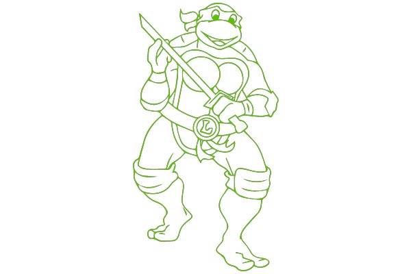 Green Line Art of a Ninja Turtle Character