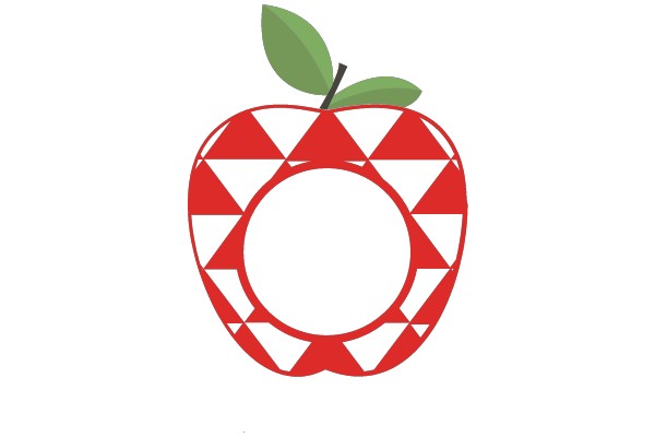 Vibrant Red Apple with a Green Leaf, Encircled by a Red and White Pattern
