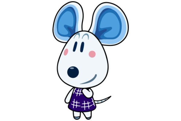 Adorable Cartoon Character: A Blue-Eared Mouse with a Purple Dress and a Smile