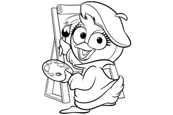 A Whimsical Scene of a Cartoon Duck with a Painting Palette, Seemingly in the Middle of a Creative Project.