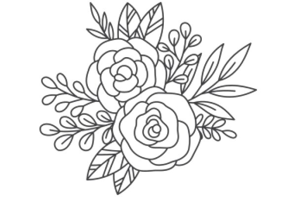 Stylized Floral Artwork: A Line Drawing of a Rose and Leaves
