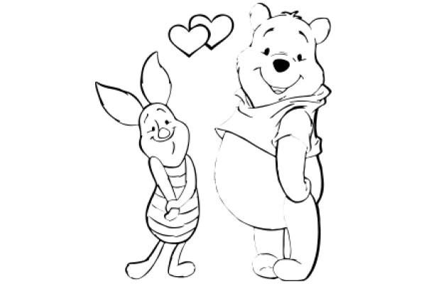 A Heartwarming Encounter: A Cartoon Bear and Bunny Share a Moment of Love and Friendship