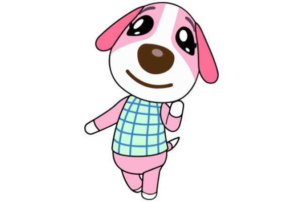 Adorable Pink and White Dog Character with a Blue Shirt and Pink Ears