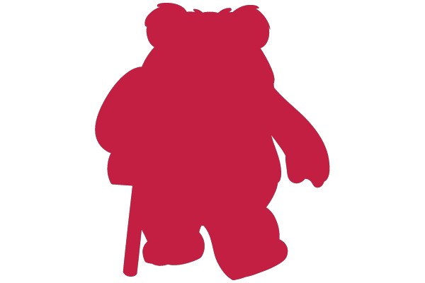 Red Silhouette of a Bear with a Cane
