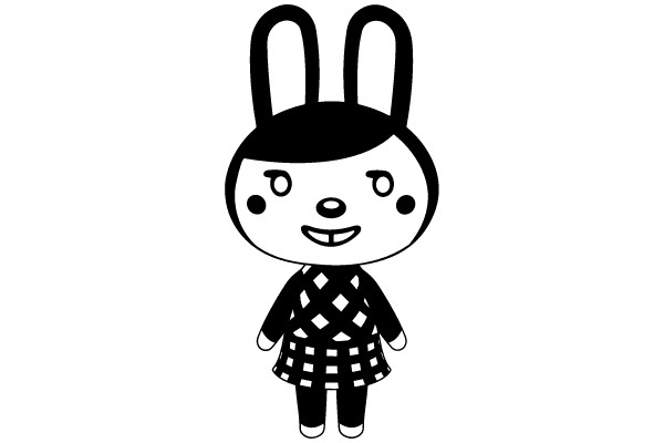 Happy Bunny Character in Checkered Dress