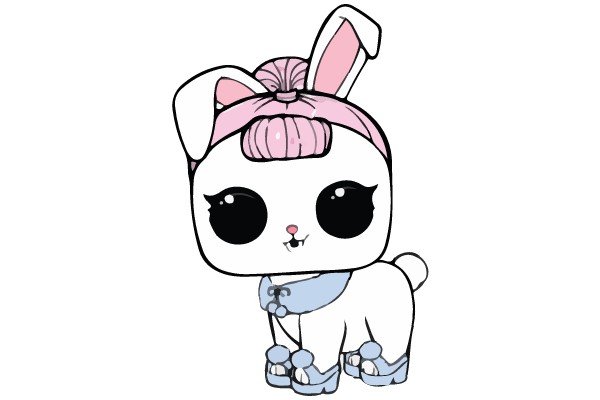 Cute Rabbit Character with Pink Hat and Blue Shoes