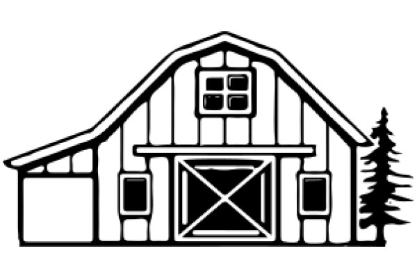 Simplistic Drawing of a Barn with a Tree