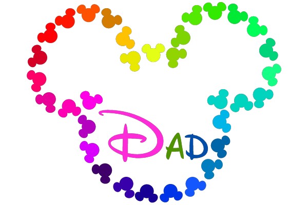 Colorful Mickey Mouse Silhouettes Surrounding the Word 'DAD'