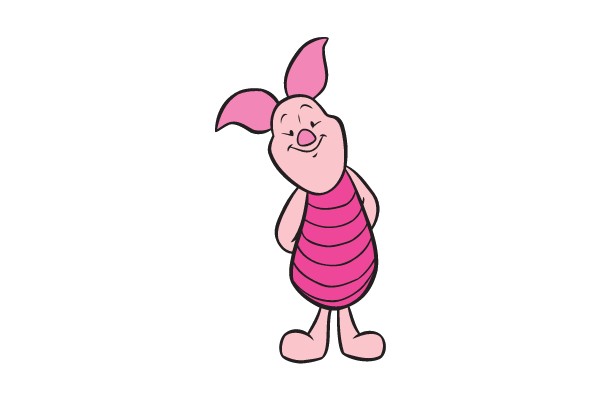Cheerful Pigsy Poses in Striped Dress