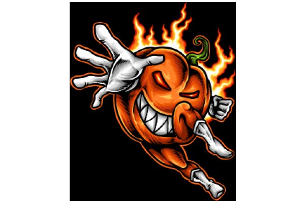 Flaming Fist: A Vibrant Illustration of a Fiery Pumpkin Character