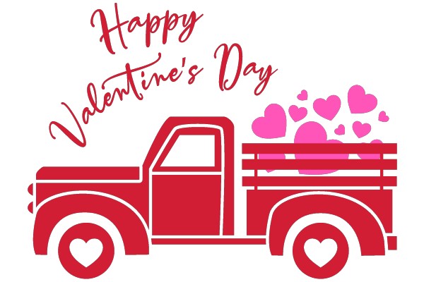 Valentine's Day Red Truck with Pink Hearts